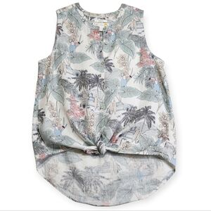 C&C CALIFORNIA 100% Linen Shirt Top Hawaiian Tropical Beach Palm Sz Small